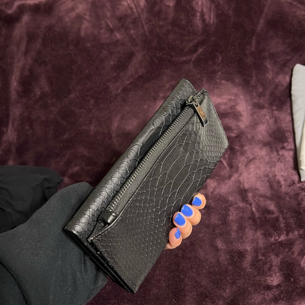 Faux Leather Black Trifold Wallet